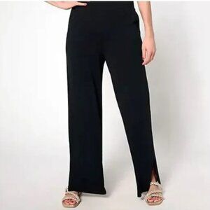 Denim & Co. Beach Jersey Tall Wide Leg Pant with Slits - Black - Tall Large